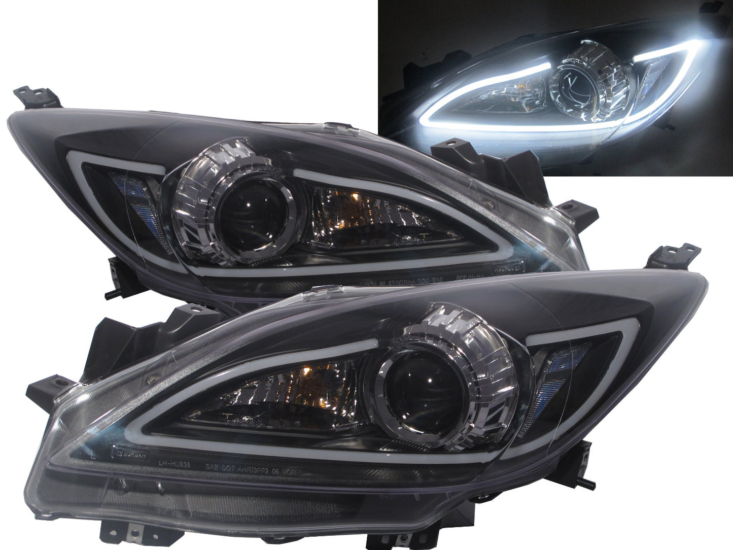 CrazyTheGod Mazda3/Axela BL Second generation 2009-2013 Sedan/Hatchback 4D/5D Projector R8Look Headlight Headlamp Black US V1 for MAZDA LHD