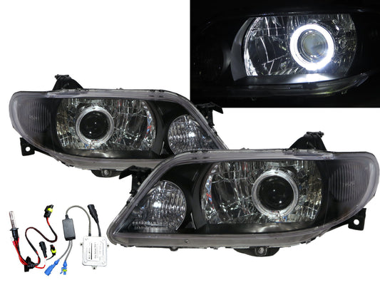 CrazyTheGod 323 BJ Ninth generation 2001-2003 Facelift Sedan/Hatchback/Wagon 4D/5D Guide LED Angel-Eye Projector HID Headlight Headlamp Black for MAZDA LHD