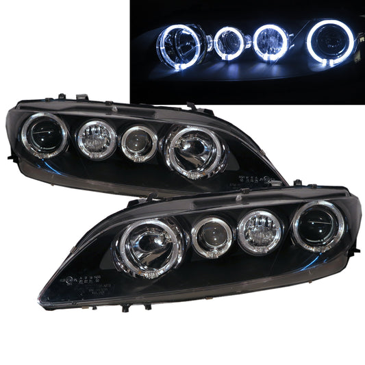 CrazyTheGod Mazda 6 GG1 First generation 2002-2008 Sedan/Hatchback/Wagon 4D/5D Guide LED Angel-Eye Projector Headlight Headlamp Black for MAZDA LHD