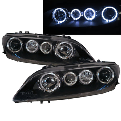 CrazyTheGod Mazda 6 GG1 ไฟหน้าแบบโปรเจคเตอร์ Angel-Eye LED 4D/5D Guide รุ่นแรกสำหรับ MAZDA RHD ปี 2002-2008 Sedan/Hatchback/Wagon สีดำ