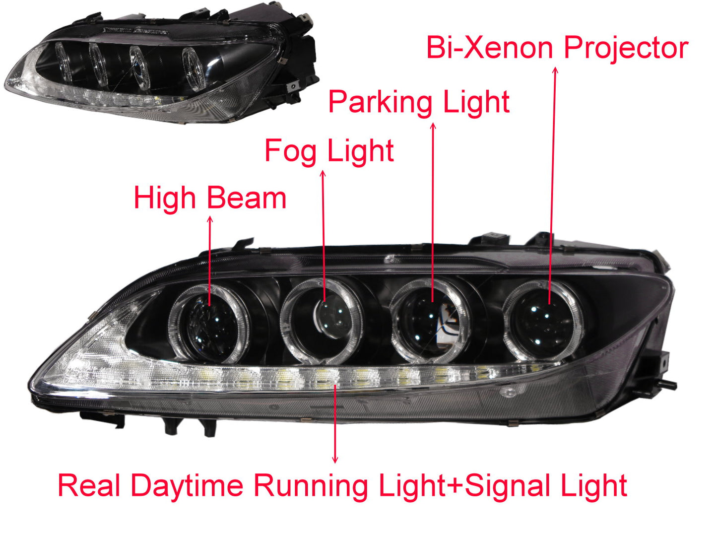 CrazyTheGod MAZDA 6 GG1 ไฟหน้า LED Angel-Eye Projector ISFLook สำหรับ MAZDA RHD รุ่นแรก ปี 2002-2008 Sedan/Hatchback/Wagon 4D/5D สีดำ