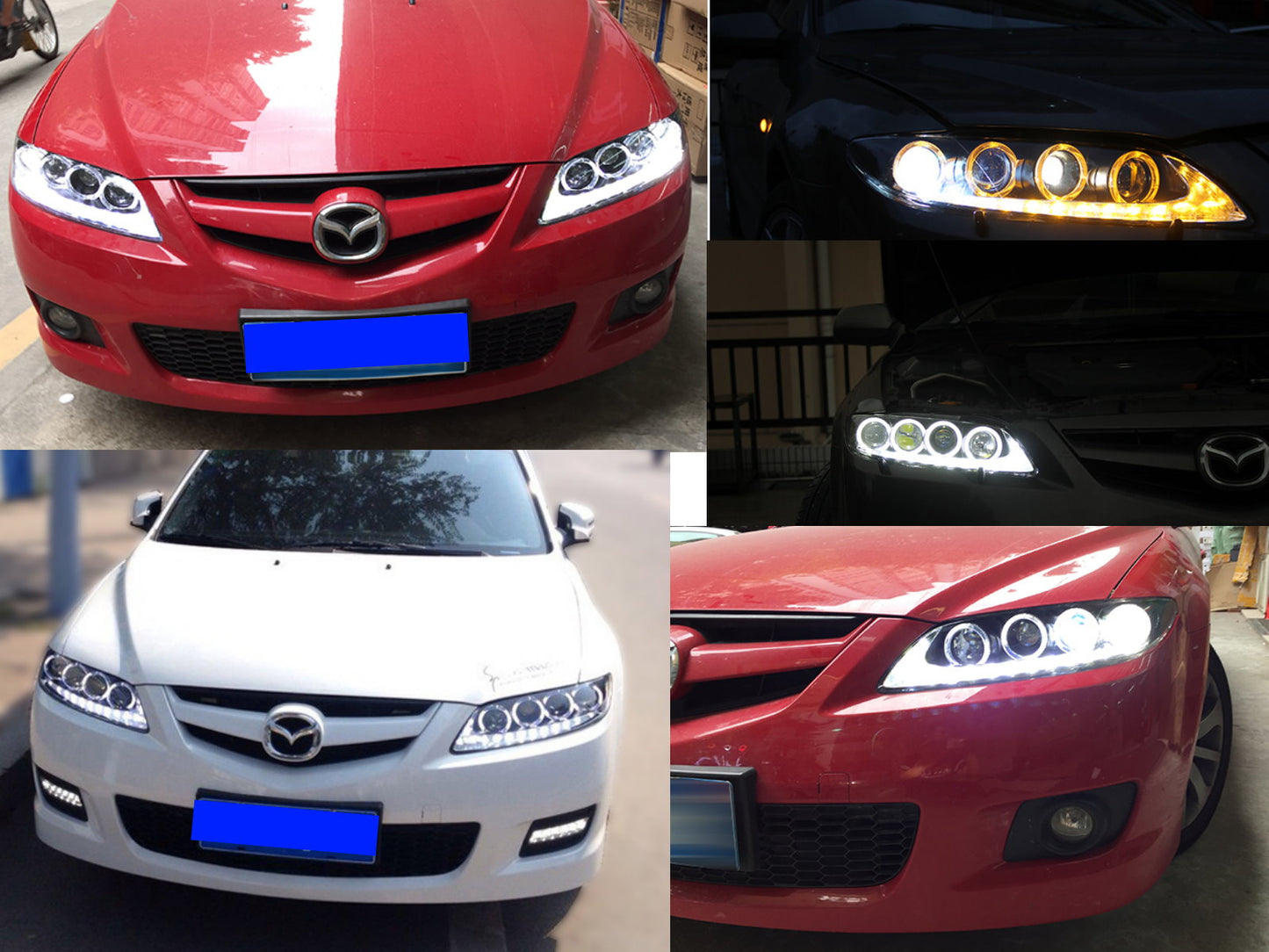 CrazyTheGod MAZDA 6 GG1 ไฟหน้า LED Angel-Eye Projector ISFLook สำหรับ MAZDA RHD รุ่นแรก ปี 2002-2008 Sedan/Hatchback/Wagon 4D/5D สีดำ