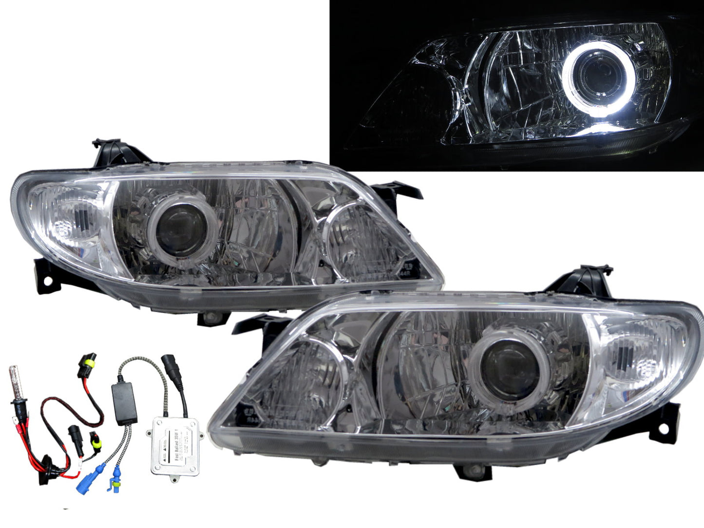 CrazyTheGod Astina BJ Ninth generation 2001-2003 Facelift Sedan/Hatchback/Wagon 4D/5D Guide LED Angel-Eye Projector HID Headlight Headlamp Chrome for MAZDA LHD