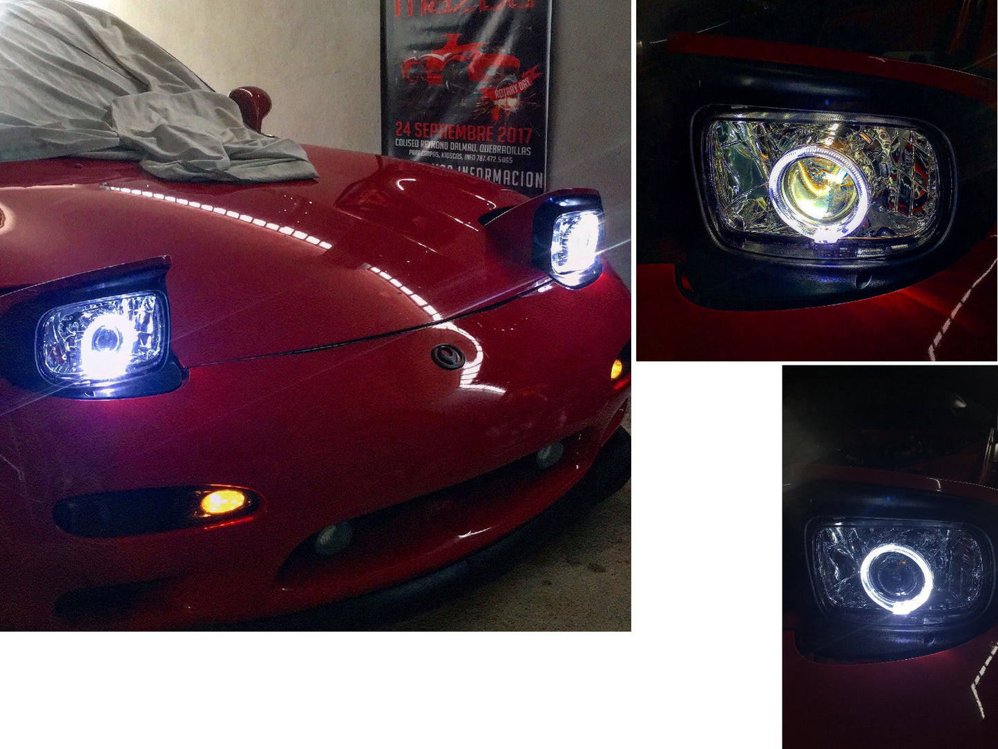 CrazyTheGod RX-7 RX7 FD3S Third generation 1992-2002 Coupe 2D Guide LED Angel-Eye Projector Headlight Headlamp Black V2 for MAZDA LHD