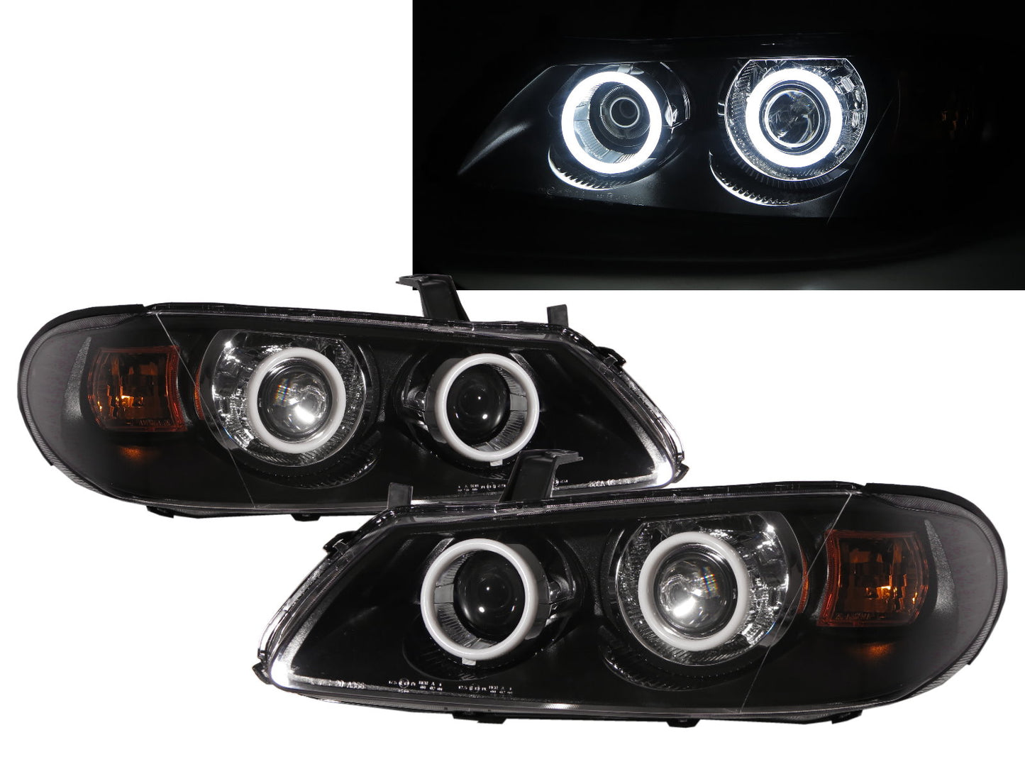 CrazyTheGod Almera N16 Second generation 2003-2006 FACELIFT Sedan/Hatchback 3D/4D/5D Cotton Halo Projector Headlight Headlamp Black for NISSAN LHD