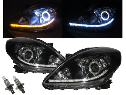 CrazyTheGod Almera N17 รุ่นที่ 3 ซีดาน 4 ประตู LED Halo ไฟหน้าแบบ LED สีดำ สำหรับ NISSAN RHD