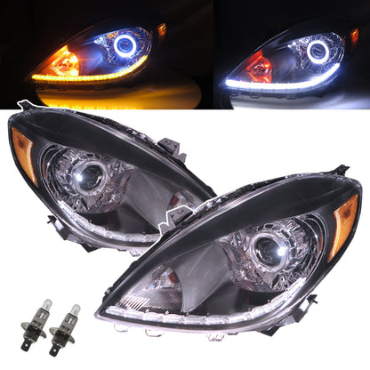 CrazyTheGod Almera N17 ไฟหน้าแบบ LED Halo LED รุ่นปี 2011-2014 Sedan 4D Guide รุ่นแรกสำหรับ NISSAN LHD สีดำ รุ่น V2