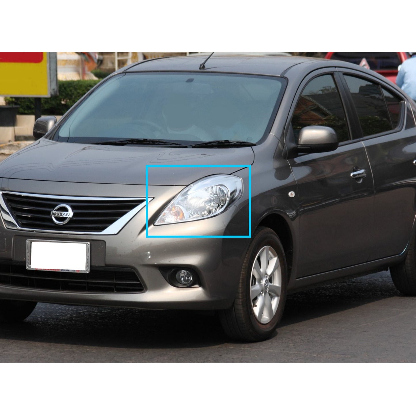 CrazyTheGod Almera N17 ไฟหน้าแบบ LED Halo LED รุ่นปี 2011-2014 Sedan 4D Guide รุ่นแรกสำหรับ NISSAN LHD สีดำ รุ่น V2