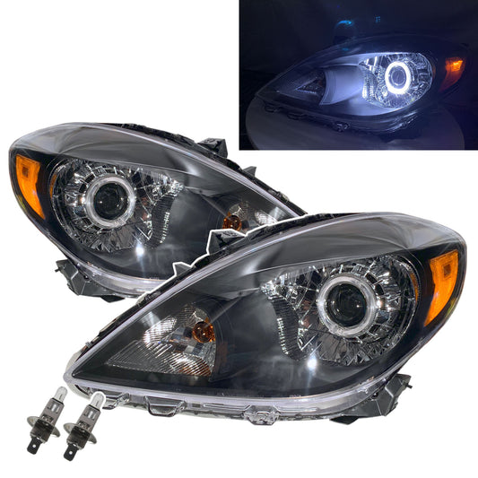 CrazyTheGod Almera N17 ไฟหน้าแบบโปรเจคเตอร์ LED Angel-Eye ทรง Sedan 4D Guide รุ่นแรก ปี 2011-2014 ฮาโลเจน สีดำ V2 สำหรับ NISSAN LHD