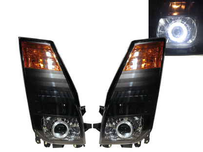 CrazyTheGod Atlas F24/H43 ไฟหน้าแบบโปรเจคเตอร์ Angel-Eye LED Guide 2D/4D Guide สำหรับรถบรรทุก NISSAN LHD รุ่นที่ 3 ปี 2006-2008 สีดำ