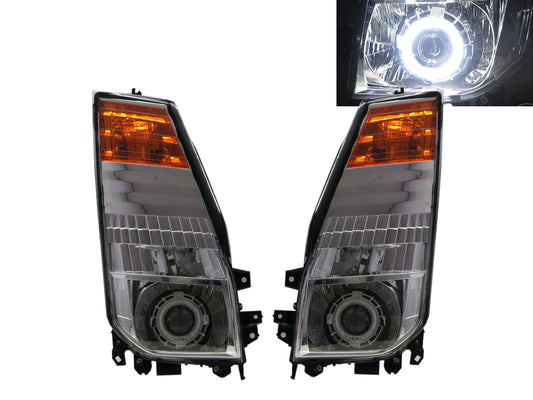 CrazyTheGod Atlas F24/H43 ไฟหน้าแบบโปรเจคเตอร์ Angel-Eye LED Guide 2D/4D Guide สำหรับรถบรรทุก NISSAN RHD รุ่นที่ 3 ปี 2006-2008 โครเมียม