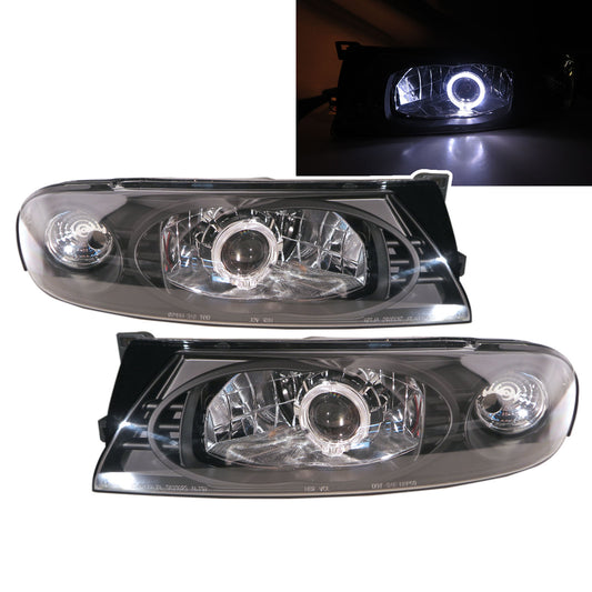 CrazyTheGod Bluebird U13 ไฟหน้าแบบโปรเจคเตอร์ Bi-LED Angle-Eye LED Sedan 4D Guide LED รุ่นแรก ปี 1992-1997 สีดำ สำหรับ NISSAN RHD