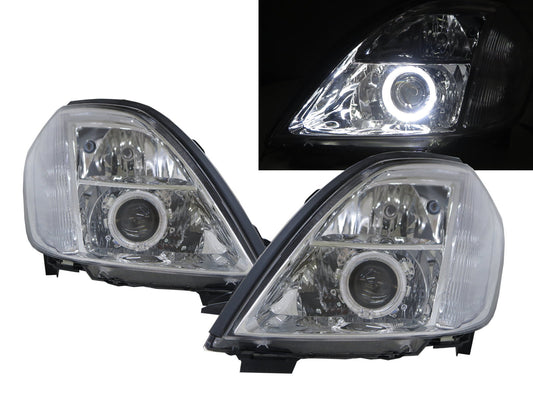 CrazyTheGod Cefiro J31 Thế hệ đầu tiên 03-08 Sedan 4D Guide LED Angel-Eye Projector Headlight Đèn pha mạ crôm cho NISSAN RHD