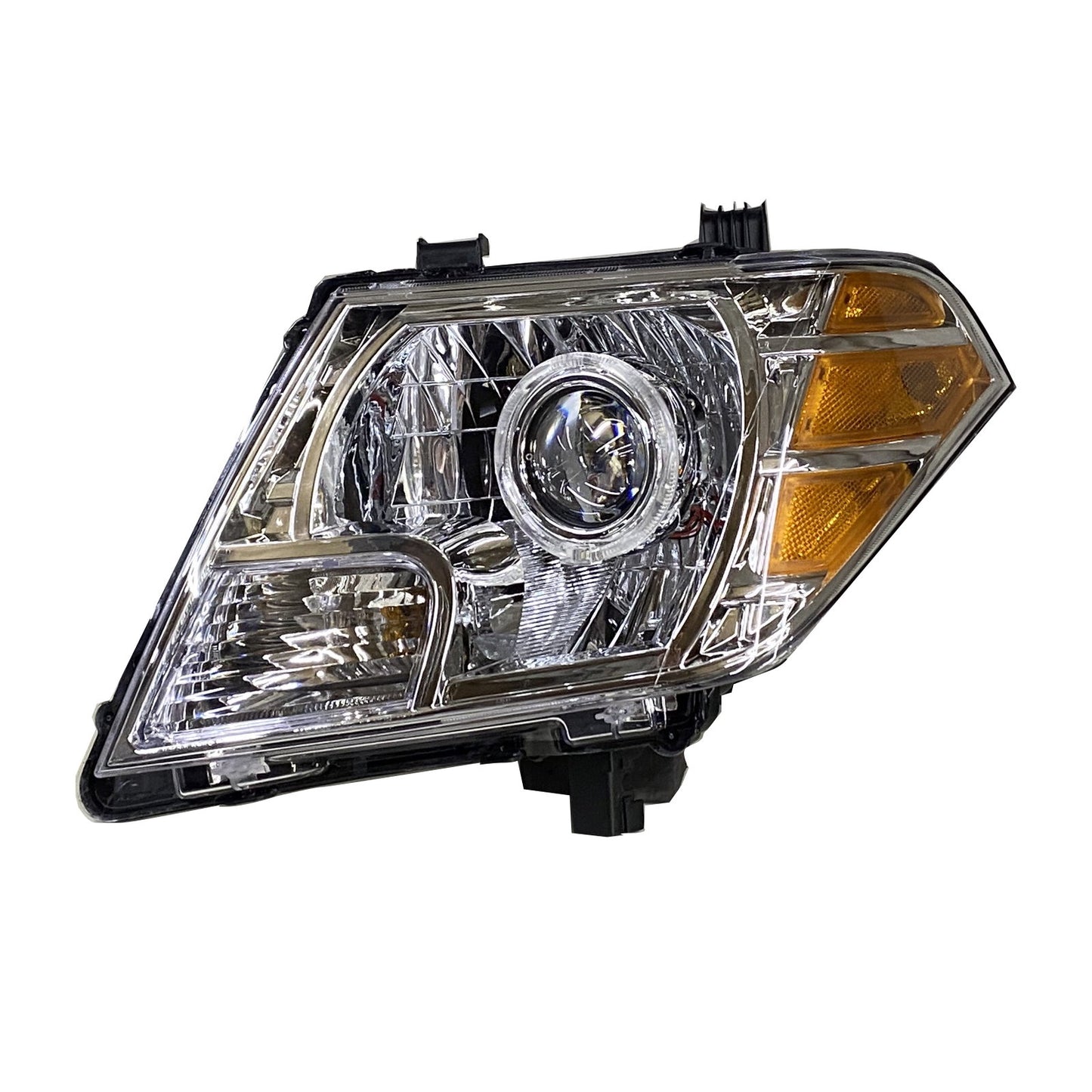 CrazyTheGod FRONTIER NAVARA D40 ไฟหน้าโปรเจคเตอร์ LED Angel-Eye รุ่นที่สอง ปี 2009-2017 SUV Facelift 5D Guide โครเมียม สำหรับ NISSAN LHD