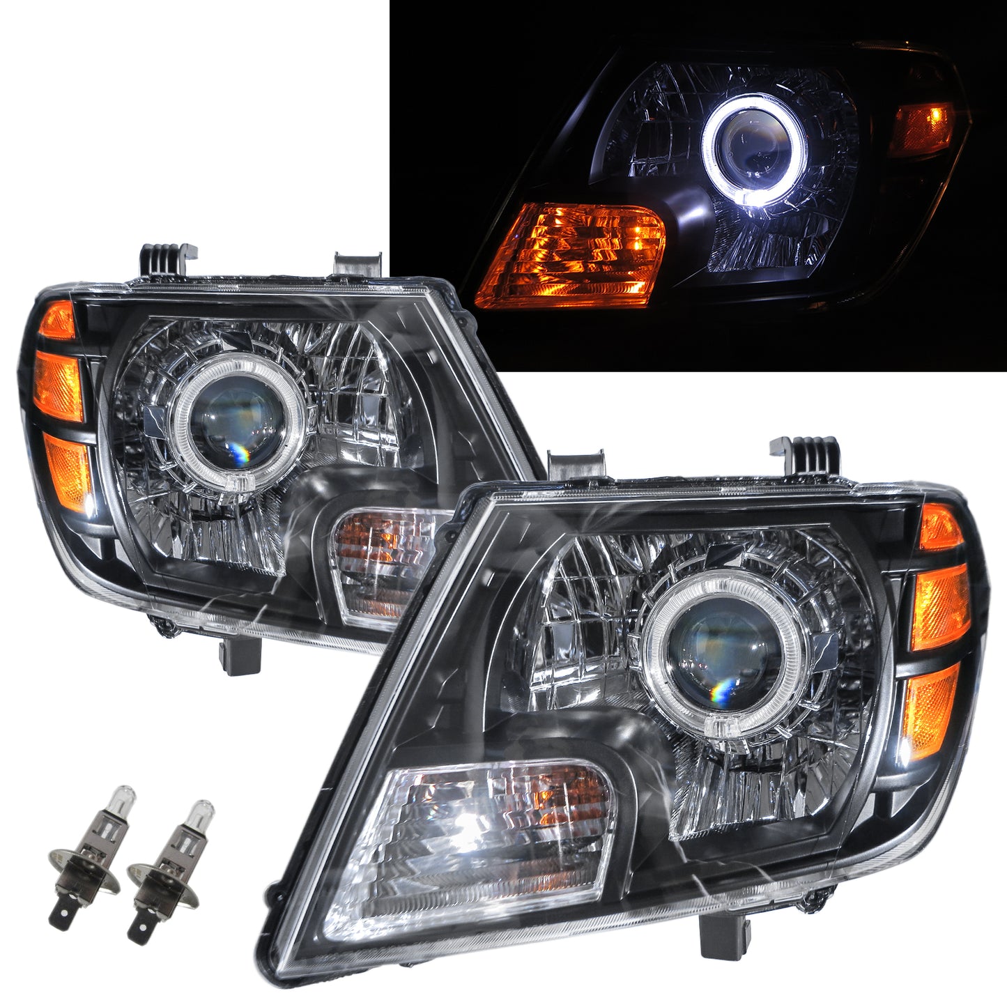 CrazyTheGod FRONTIER NAVARA D40 Second generation 2009-2017 Facelift SUV 5D Guide LED Angel-Eye Projector Headlight Headlamp Black for NISSAN LHD