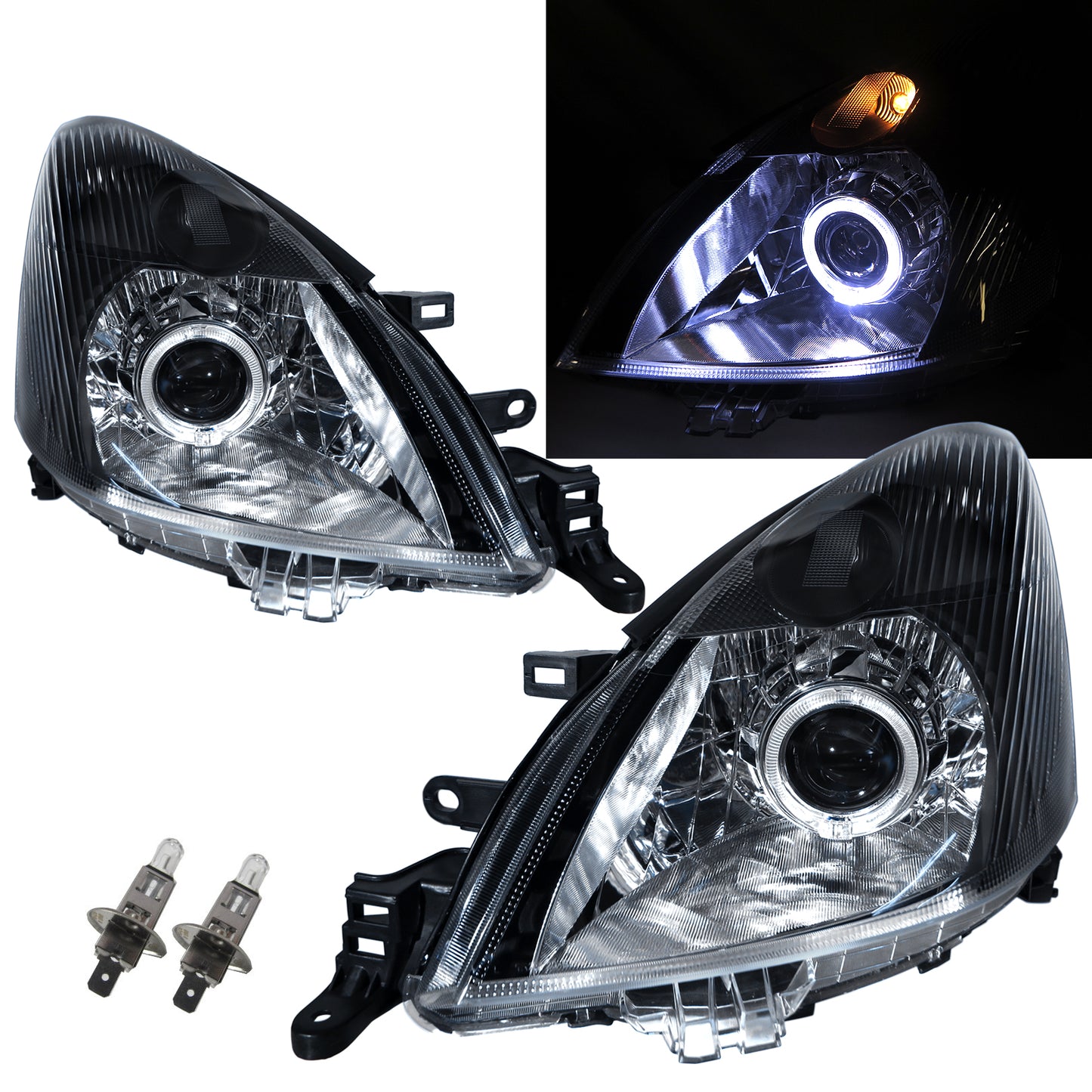 CrazyTheGod LIVINA L10 First generation 2006-2013 Hatchback/Wagon 5D Guide LED Angel-Eye Projector Halogen Headlight Headlamp W/ Motor Black for NISSAN LHD