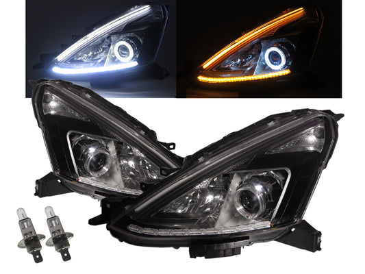 CrazyTheGod Grand Livina L11 ไฟหน้าแบบ LED Halo LED Bar สำหรับ MPV 5D Guide เจเนอเรชั่นที่ 2 ปี 2013-ปัจจุบัน พร้อมมอเตอร์ สีดำ สำหรับ NISSAN LHD