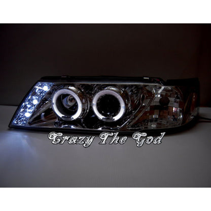 CrazyTheGod Lucino B14 1995-1998 Coupe 2D Angel-Eye Projector Headlights Chrome for NISSAN LHD