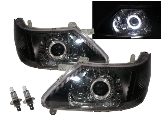 CrazyTheGod SERENA/QRV C24 1999-2012 MPV 5D Guide LED Angel-Eye Projector Headlight Headlamp Black for NISSAN LHD