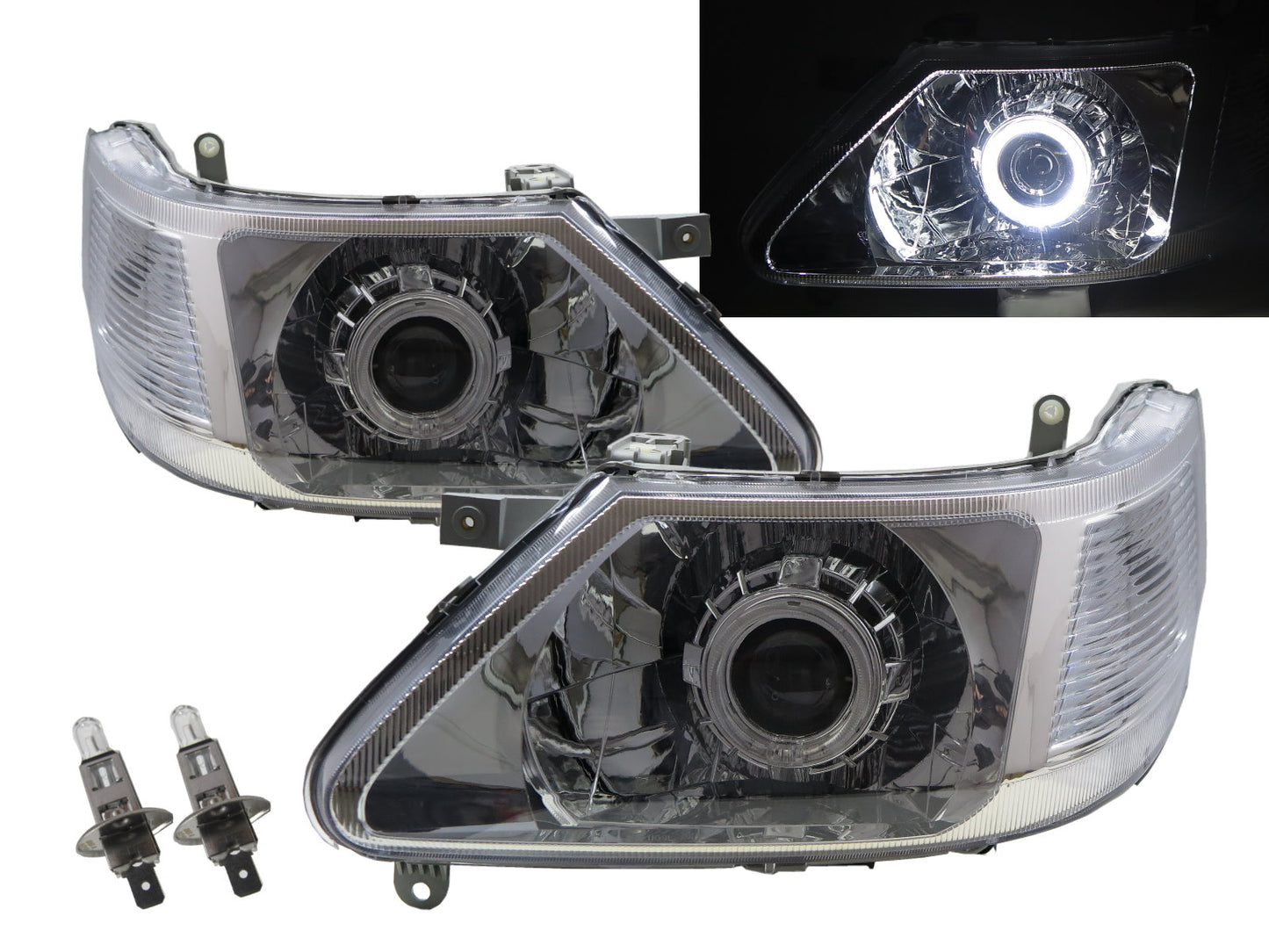 CrazyTheGod SERENA/QRV C24 1999-2012 MPV 5D Guide LED Angel-Eye Projector Headlights Chrome for NISSAN LHD