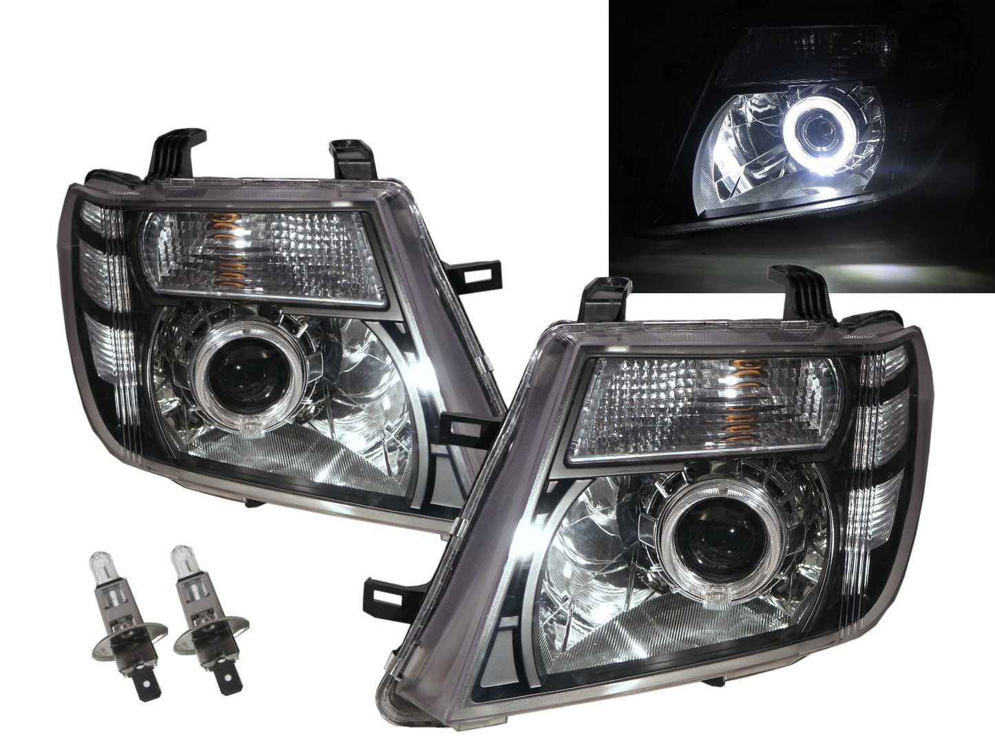 CrazyTheGod PATHFINDER R51 ไฟหน้าโปรเจคเตอร์ LED Angel-Eye สำหรับ SUV Facelift รุ่นปี 2009-2013 รุ่นที่สาม สีดำ US สำหรับ NISSAN RHD