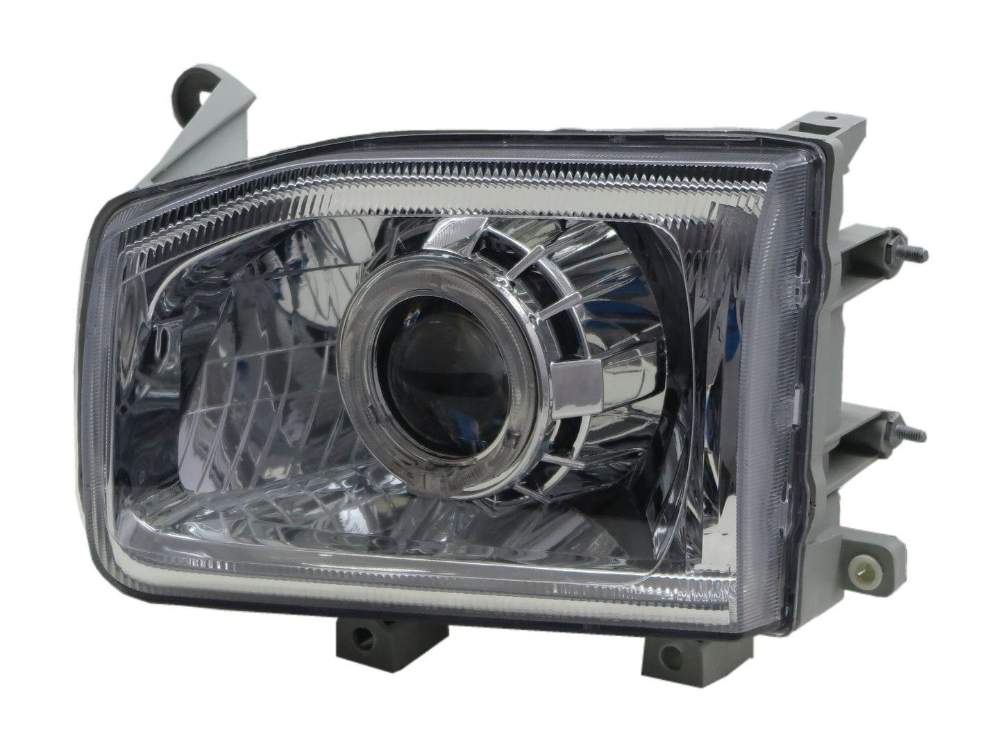 CrazyTheGod TERRANO R50 ไฟหน้าโปรเจคเตอร์ LED Angel-Eye HID รุ่นที่สองสำหรับรถ SUV ปี 1999-2004 โครเมียม สำหรับรถ NISSAN LHD