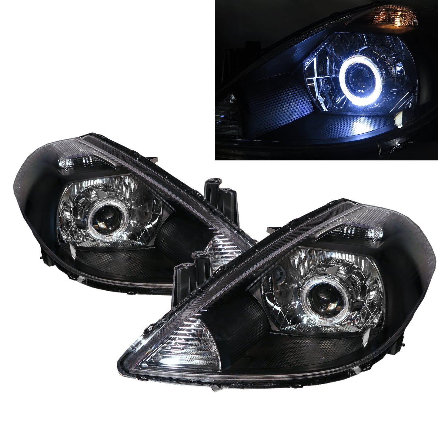 CrazyTheGod TIIDA C11 ไฟหน้า LED โปรเจ็กเตอร์ฮาโล HID 4D/5D Guide รุ่นแรก ปี 2004-2012 Sedan/Hatchback สีดำ สำหรับ NISSAN RHD