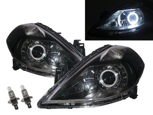 CrazyTheGod TIIDA C11 ไฟหน้า LED Angel-Eye Projector สำหรับ Nissan LHD รุ่นปี 2008-2012 รุ่น Sedan/Hatchback พร้อมมอเตอร์ สีดำ