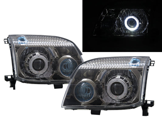 CrazyTheGod X-Trail T30 First generation 2001-2007 SUV 5D Guide LED Angel-Eye Projector Headlight Headlamp Smoke V2 for NISSAN RHD