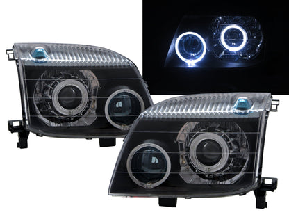 CrazyTheGod X-TRAIL T30 ไฟหน้าโปรเจคเตอร์ LED Angel-Eye แบบ 5D Guide รุ่นแรกสำหรับรถ SUV ปี 2001-2007 สีดำ สำหรับรถ NISSAN RHD