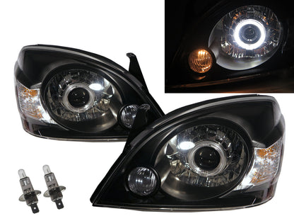 CrazyTheGod X-Trail T30 ไฟหน้าโปรเจคเตอร์ LED Angel-Eye แบบ 5D Guide รุ่นแรกสำหรับรถ SUV ปี 2006-2008 สีดำ ไต้หวัน สำหรับ NISSAN RHD