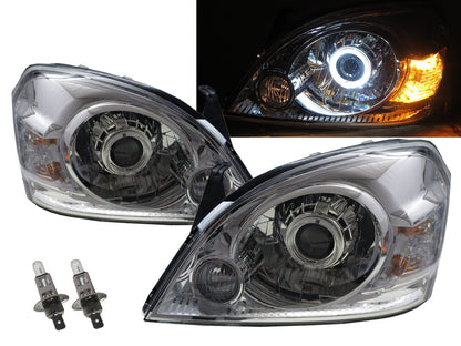 CrazyTheGod X-Trail T30 ไฟหน้าโปรเจคเตอร์ LED Angel-Eye แบบ 5D Guide รุ่นแรกสำหรับรถ SUV ปี 2006-2008 สีโครเมียม ไต้หวัน สำหรับรถ NISSAN LHD