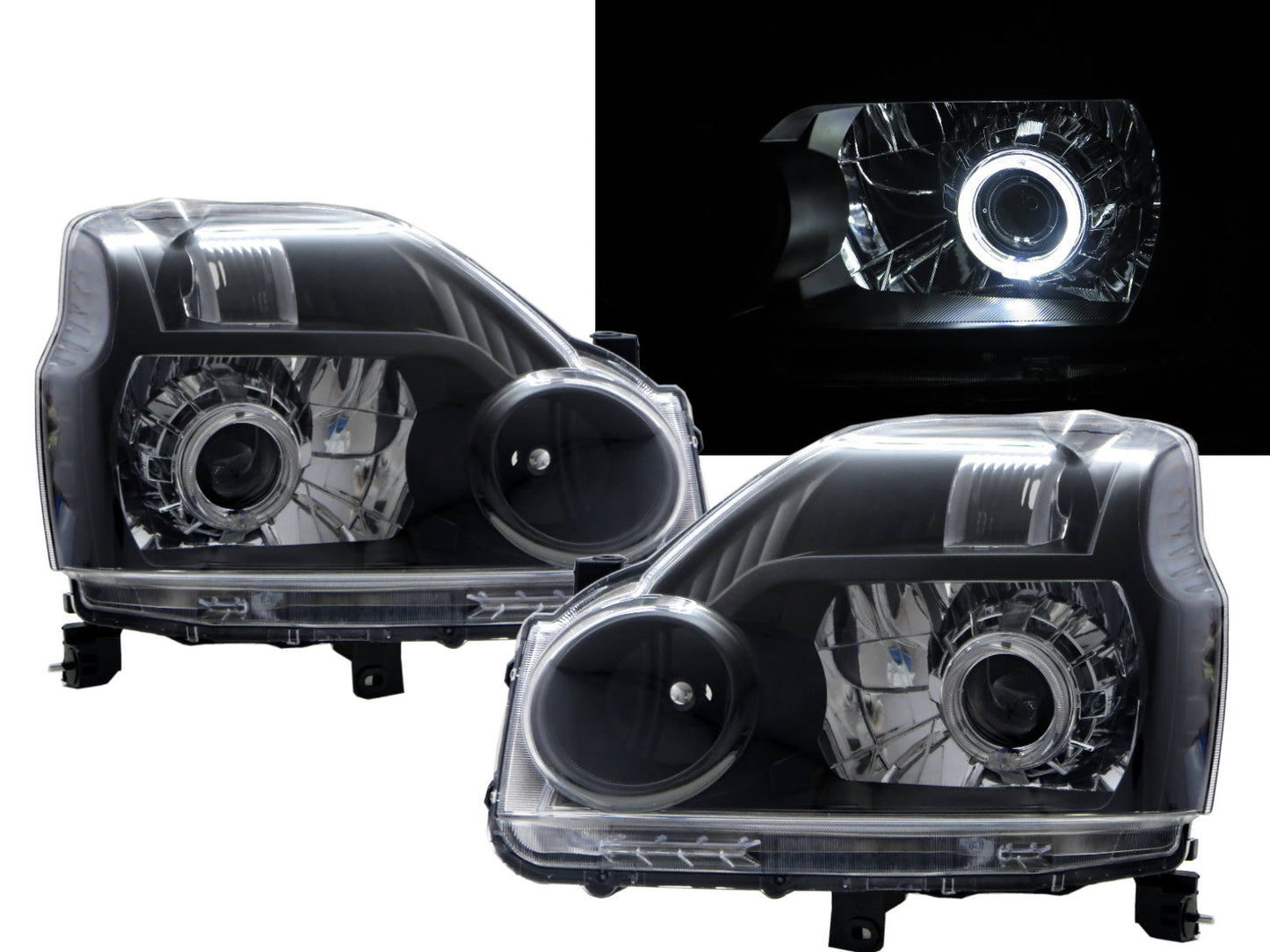 CrazyTheGod X-TRAIL ไฟหน้าโปรเจคเตอร์ LED Angel-Eye รุ่นที่สอง ปี 2007-2010 ก่อนปรับโฉม SUV รุ่น 5D Guide สีดำ สำหรับ NISSAN LHD