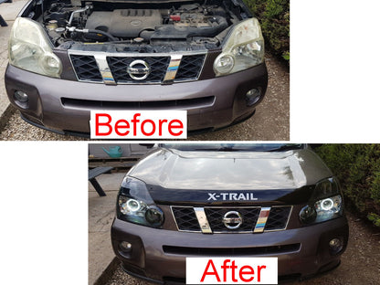 CrazyTheGod X-TRAIL Second generation 2007-2010 PRE-FACELIFT SUV 5D Guide LED Angel-Eye Projector Headlight Headlamp Black for NISSAN LHD
