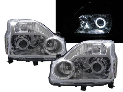 CrazyTheGod X-TRAIL Second generation 2007-2010 PRE-FACELIFT SUV 5D Guide LED Angel-Eye Projector Headlight Headlamp Chrome for NISSAN RHD