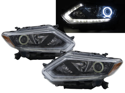 CrazyTheGod X-TRAIL ไฟหน้าโปรเจคเตอร์ 5D COB LED แบบบาร์สำหรับ SUV รุ่นที่ 3 ปี 2013-2016 พร้อมมอเตอร์ สีดำ สำหรับ NISSAN RHD