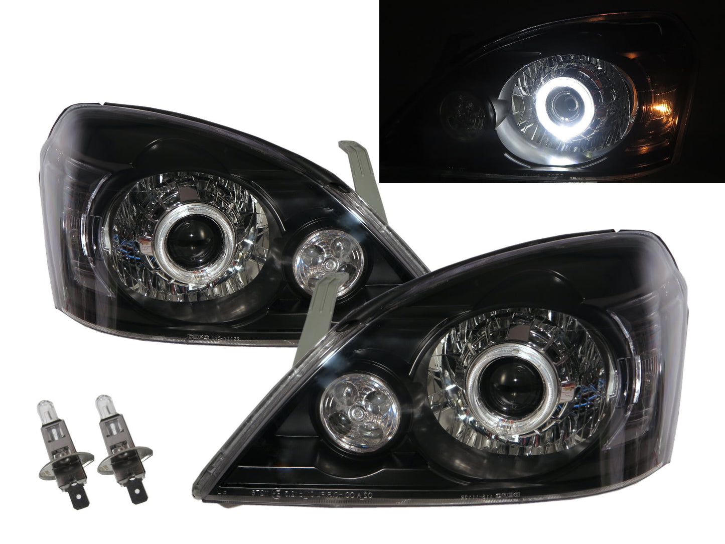 CrazyTheGod X-Trail T30 ไฟหน้าโปรเจคเตอร์ LED Angel-Eye แบบ 5D Guide รุ่นแรกสำหรับ SUV ปี 2003-2006 สีดำ ไต้หวัน สำหรับ NISSAN LHD