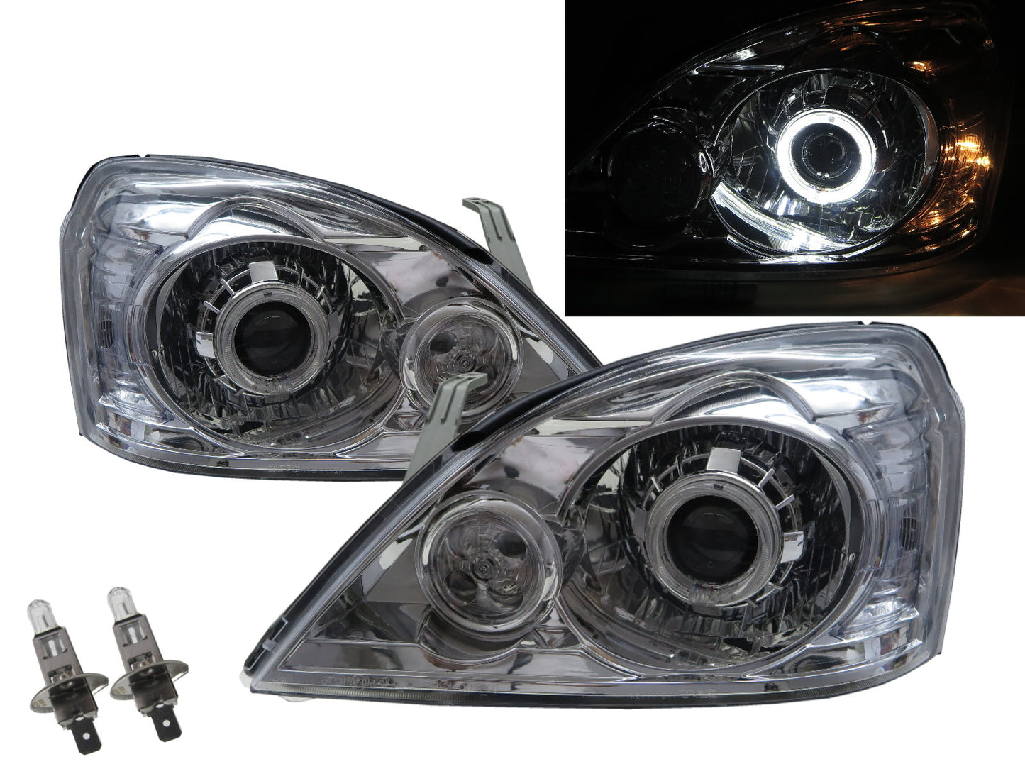 CrazyTheGod X-Trail T30 Thế hệ đầu tiên 2003-2006 SUV 5D Guide LED Angel-Eye Projector Headlight Đèn pha mạ crôm Đài Loan cho NISSAN LHD