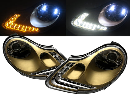 CrazyTheGod CARRERA 911 996 1997-2001 Coupe/Convertible 2D Projector R8Look Headlight Headlamp Golden for PORSCHE LHD