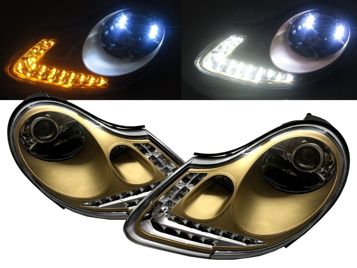 CrazyTheGod BOXSTER 986 First generation 1997-2004 Roadster 2D Projector R8Look Headlight Headlamp Golden for PORSCHE RHD