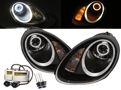 CrazyTheGod Cayman 987 Second generation 2005-2008 PRE-FACELIFT Coupe 2D LED Cotton Halo D2S Bulb W/S Ballast Headlight Headlamp Black for PORSCHE RHD