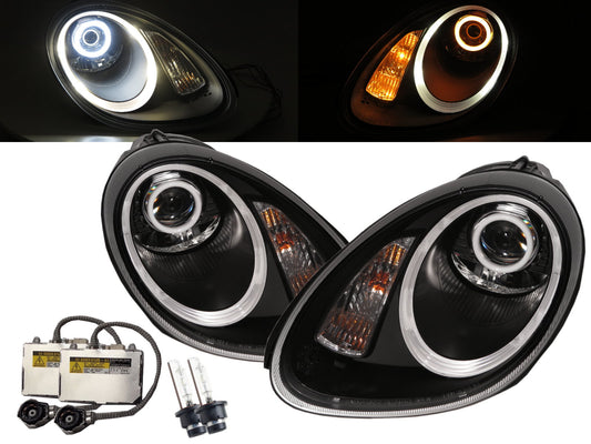 CrazyTheGod Cayman 987 Second generation 2005-2008 PRE-FACELIFT Coupe 2D LED Cotton Halo D2S Bulb W/S Ballast Headlight Headlamp Black for PORSCHE LHD