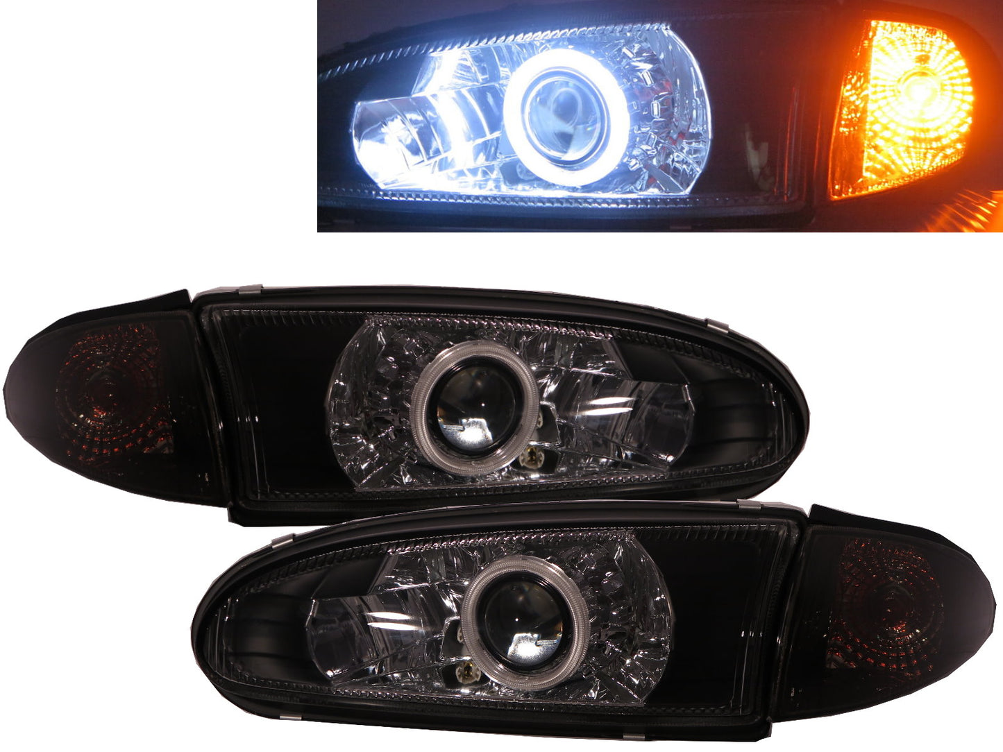 ไฟหน้าแบบโปรเจคเตอร์ HID 3D CCFL Bi-Projector รุ่น CrazyTheGod 300 Series รุ่นแรกสำหรับรถแฮทช์แบ็กปี 1994-2005 พร้อมไฟมุมสีดำสำหรับรถ PROTON LHD