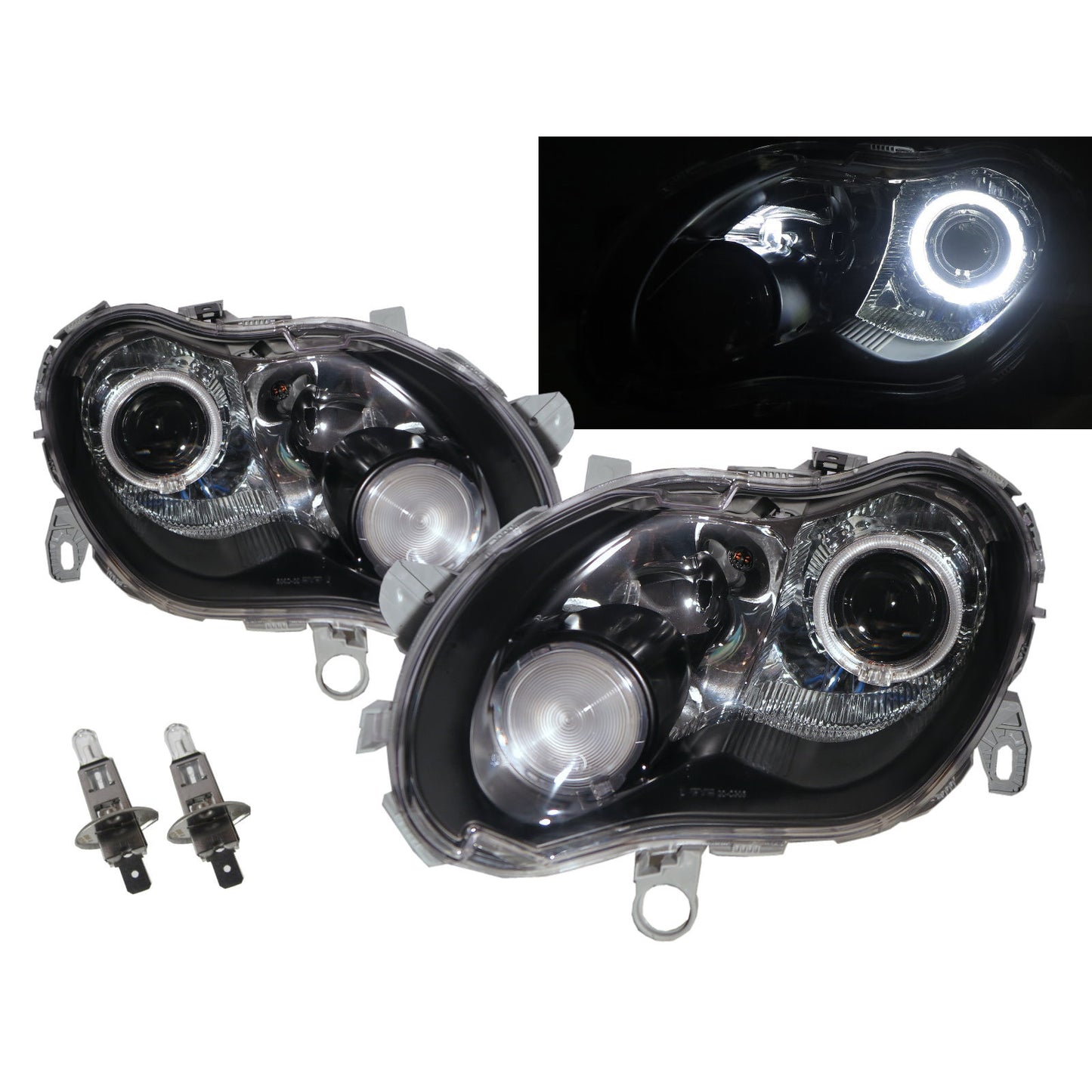 CrazyTheGod fortwo First generation 2004-2006 Facelift Hatchback 3D Guide LED Angel-Eye Projector Headlight Headlamp W/ Motor Black for Smart RHD