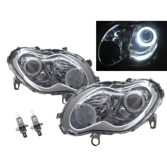 CrazyTheGod fortwo First generation 2004-2006 Facelift Hatchback 3D Guide LED Angel-Eye Projector Headlight Headlamp W/ Motor Chrome for Smart RHD