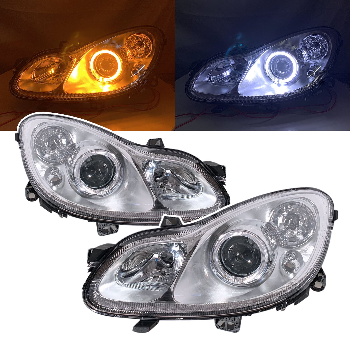 CrazyTheGod fortwo Second generation 2007-2014 Hatchback 3D Guide LED Angel-Eye Headlight Headlamp Chrome for Smart LHD