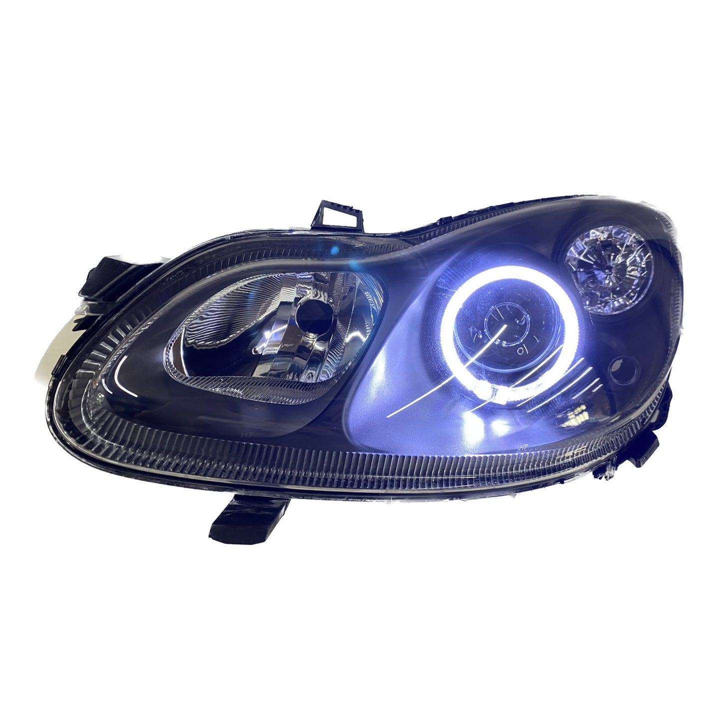 CrazyTheGod fortwo Second generation 2007-2014 Hatchback 3D Guide LED Angel-Eye Headlight Headlamp Black for Smart LHD