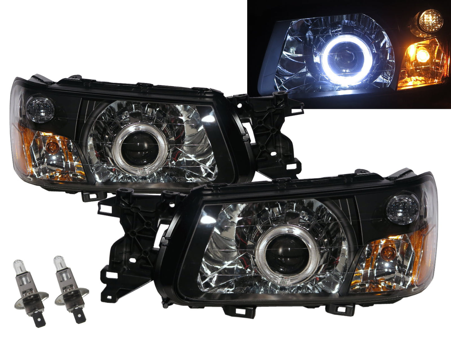 CrazyTheGod Forester SG Second generation 2003-2004 SUV 5D Guide LED Angel-Eye Projector Headlight Headlamp Black for SUBARU LHD