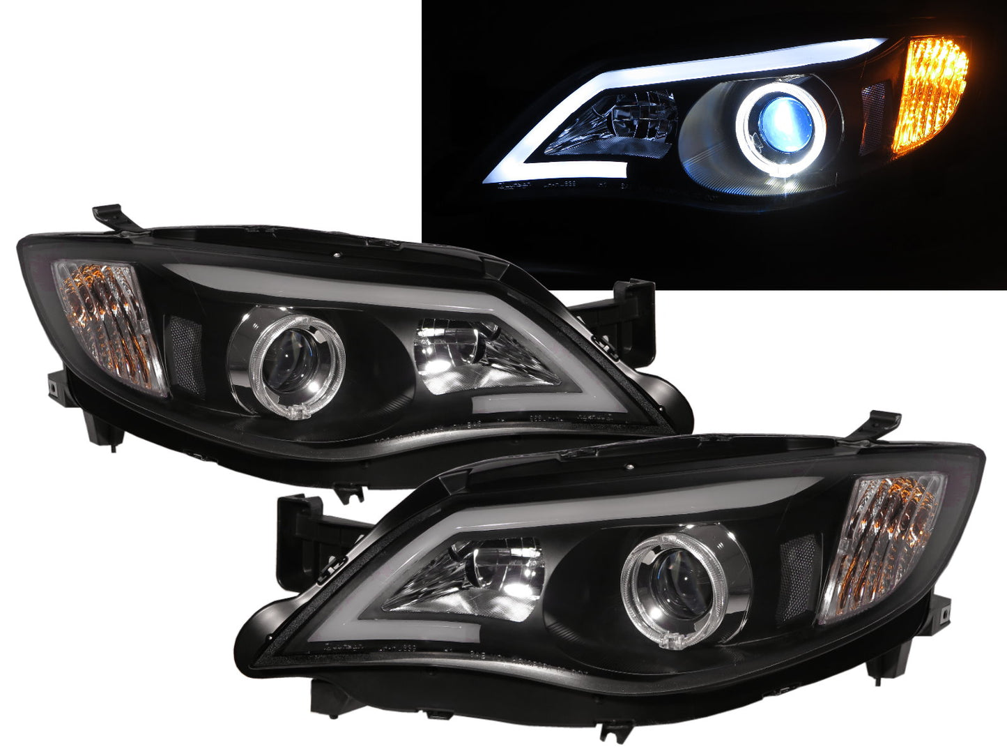 CrazyTheGod IMPREZA OUTBACK/WRX thế hệ thứ ba 2007-2013 Sedan/Hatchback 4D/5D Đèn pha LED Angel-Eye Projector màu đen cho SUBARU LHD