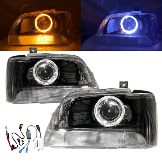 CrazyTheGod Carry Tenth generation 1999-2002 Pickup 2D Guide LED Angel-Eye Projector Headlight Headlamp Black for SUZUKI LHD